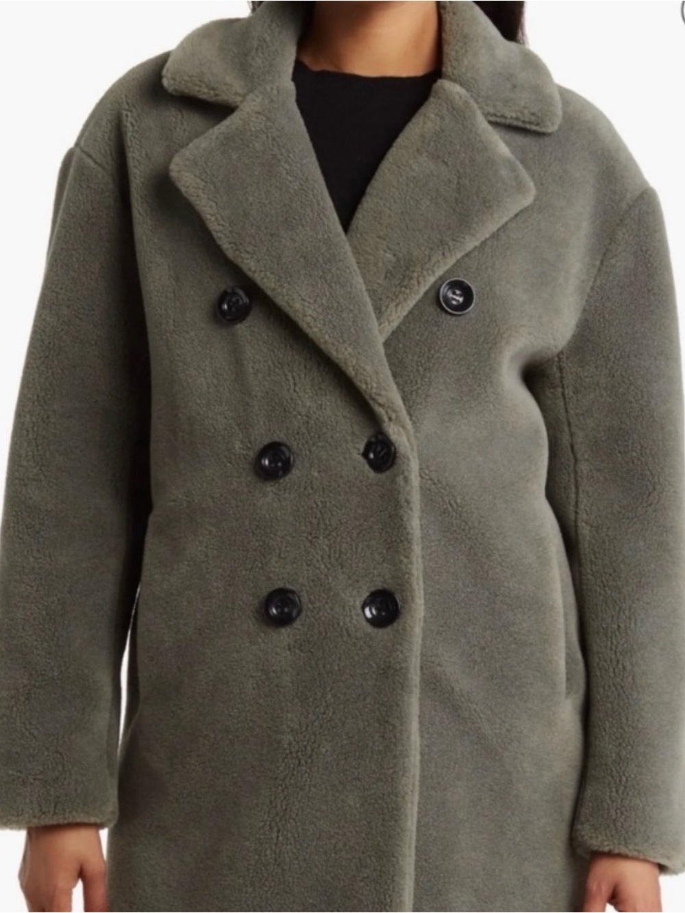 Rebecca Minkoff Double Breasted Teddy Bear Wool Blend Sherpa Coat Green Gray L